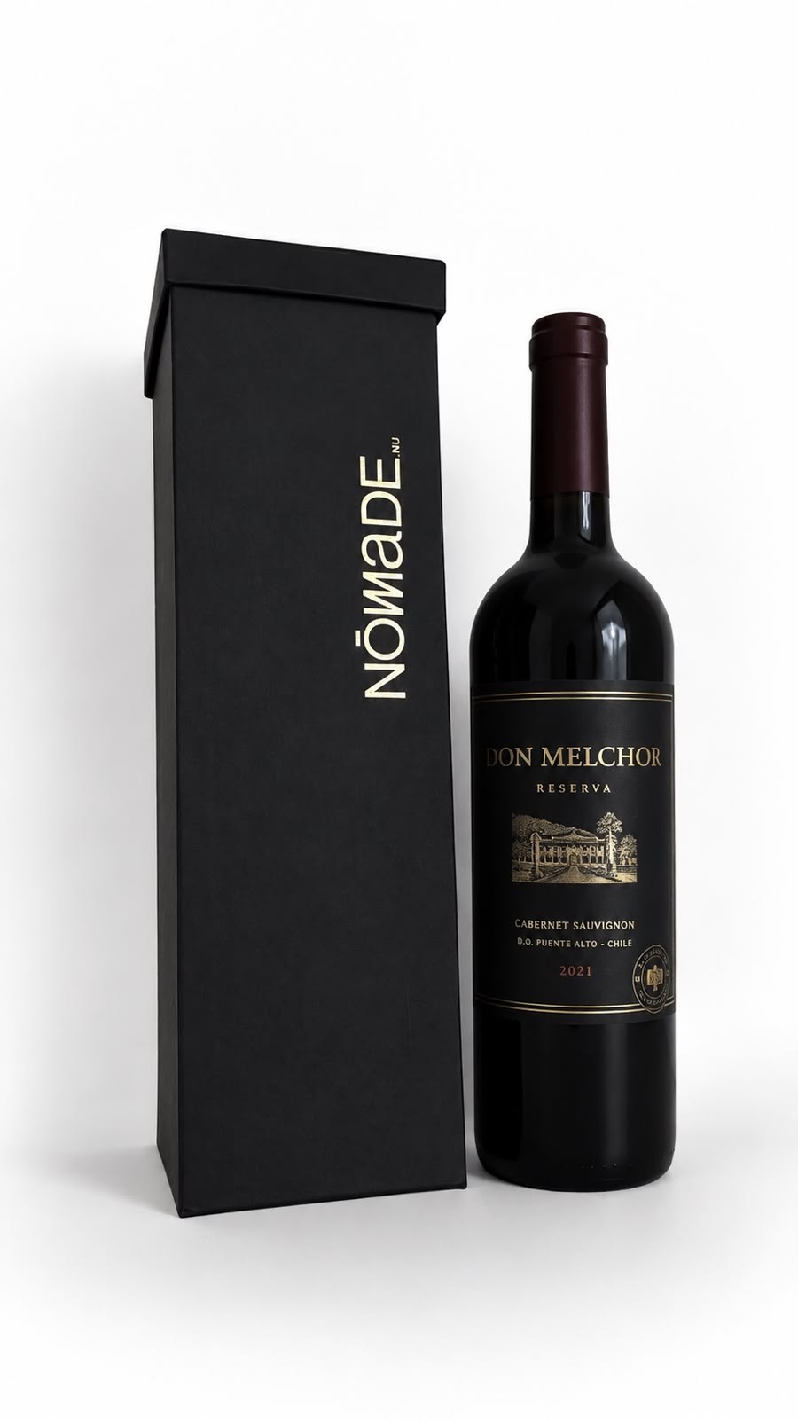 Caixa Nômade para garrafa de vinho, acabamento preto e dourado
